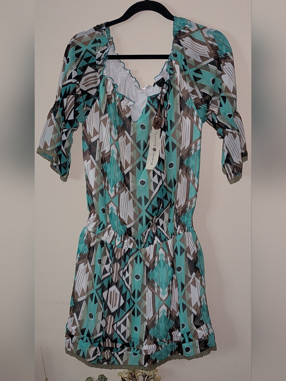 Boho Geometric Mint and White Women’s Dress